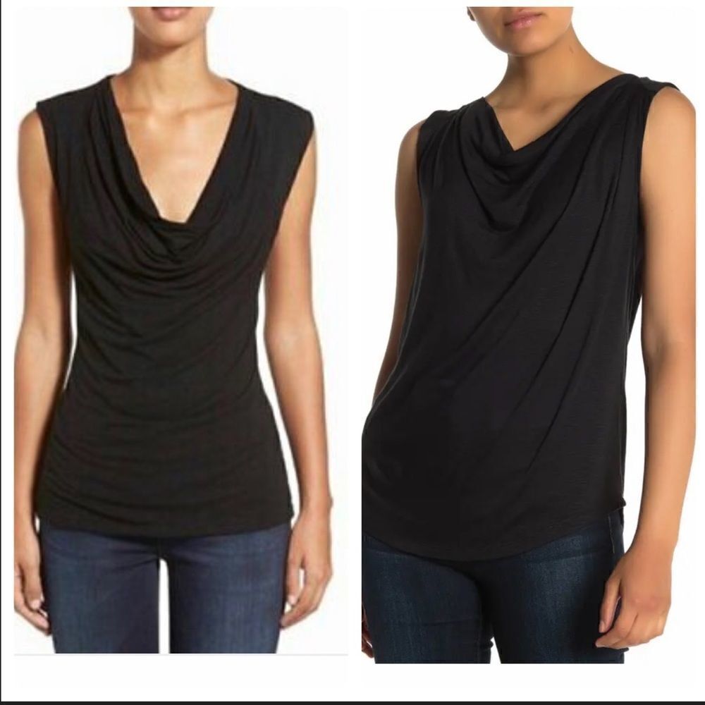 Halogen Black Cowl Neck Soft Knit Tank Top SMALL